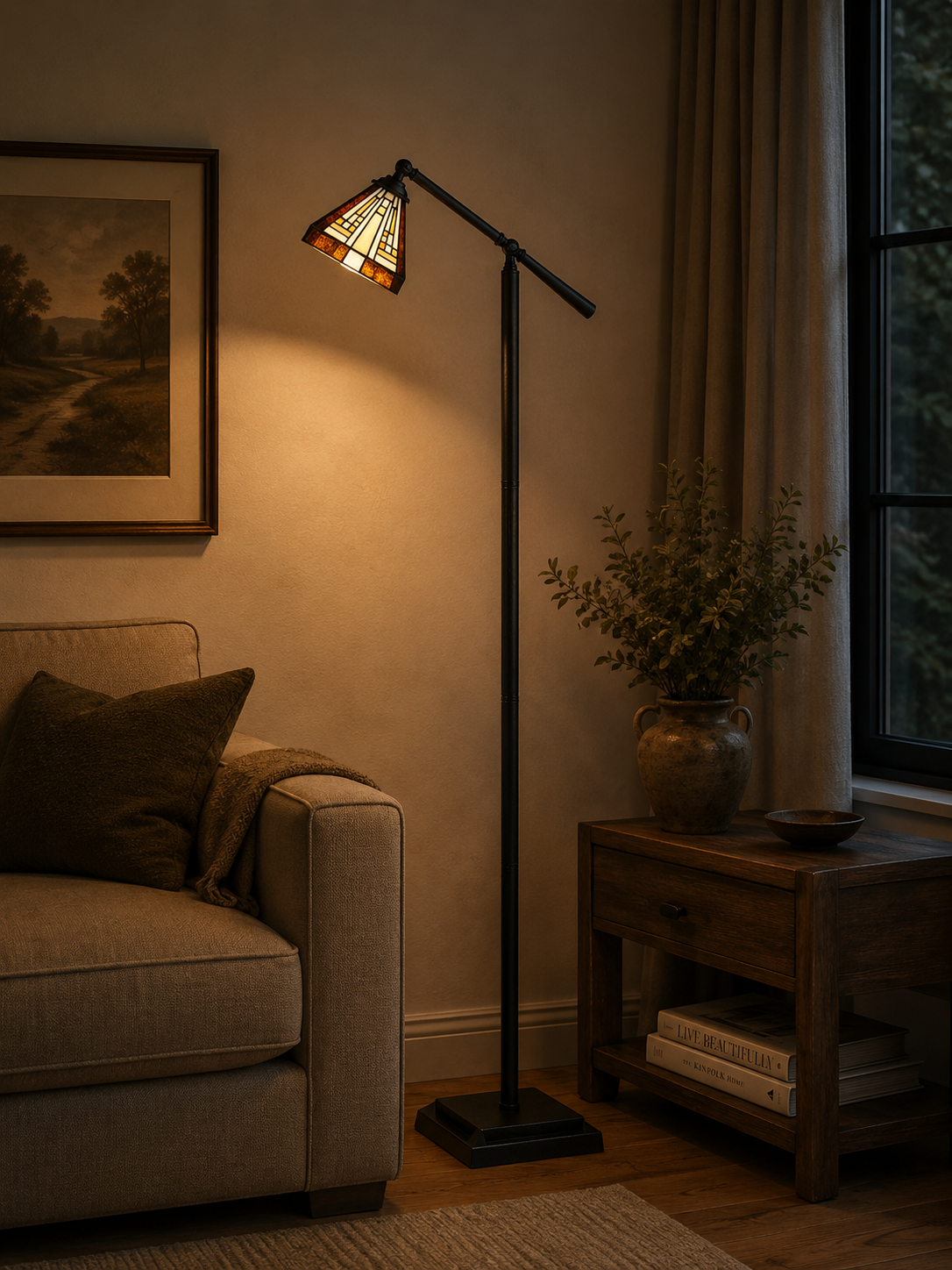 Tiffany vloerlamp Rising Sun Small – verstelbare leeslamp - Afbeelding 2