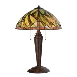 Tiffany tafellamp Willow 62 cm – 3-lichts – groen/bruin natuurmotief