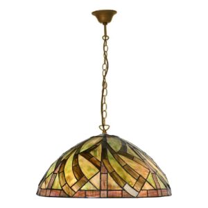 Tiffany hanglamp Willow 45 cm – 3-lichts – groen/bruin natuurmotief
