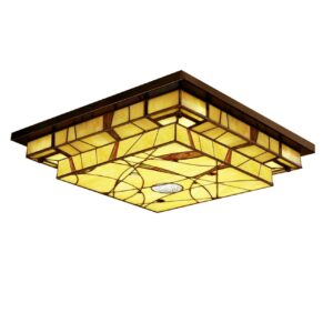 Tiffany plafonnière Mission Style Royale – vierkante plafondlamp – 4-lichts – 50 cm