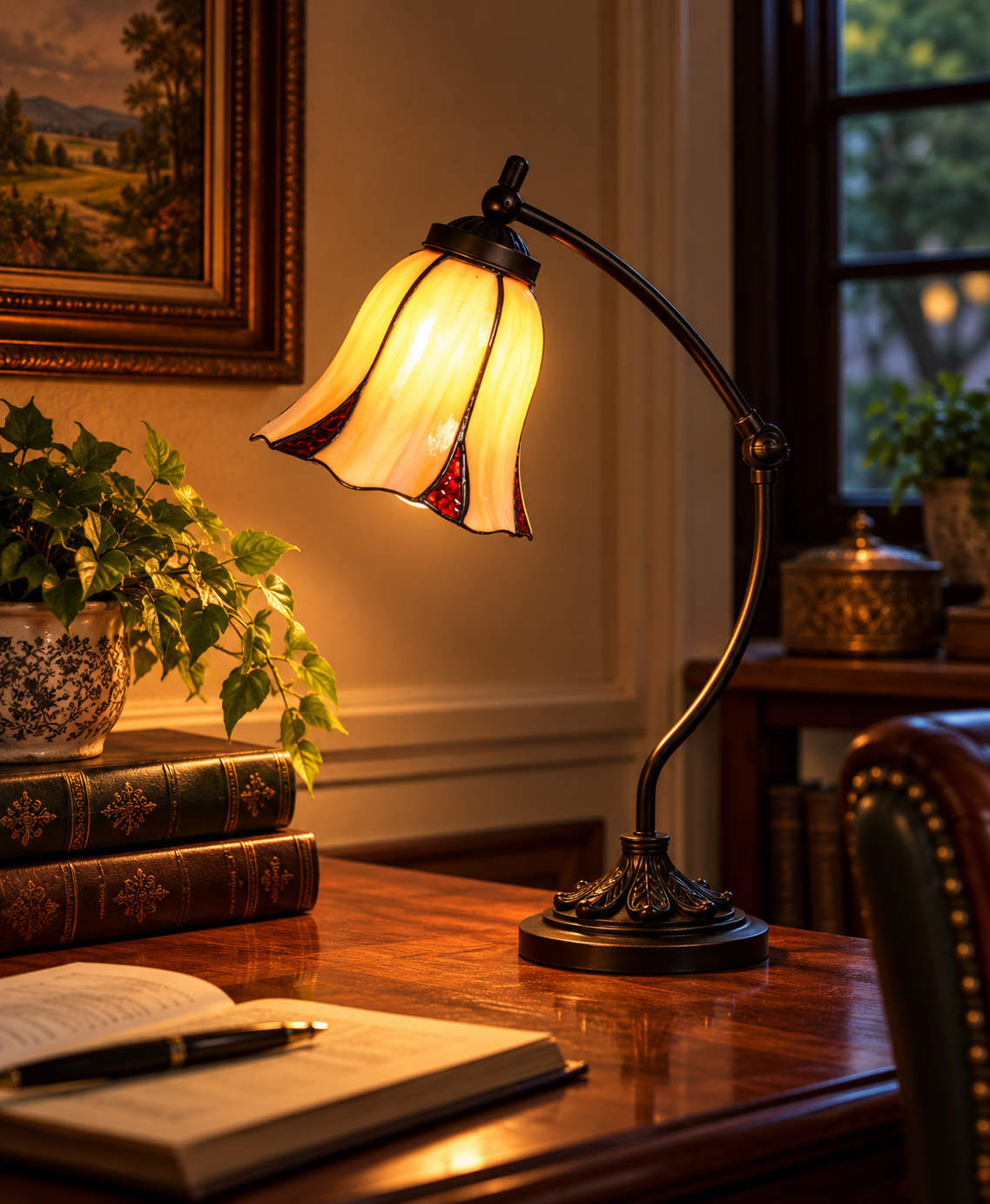 Tiffany bureaulamp Corolla – verstelbare bureaulamp met bloemkap - Afbeelding 2