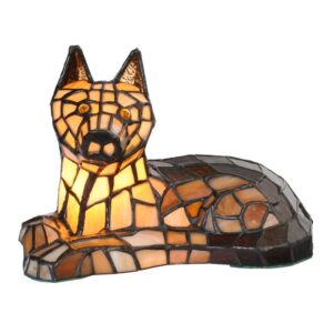 Tiffany Tafellamp Hond  25x13x17 cm Bruin Glas
