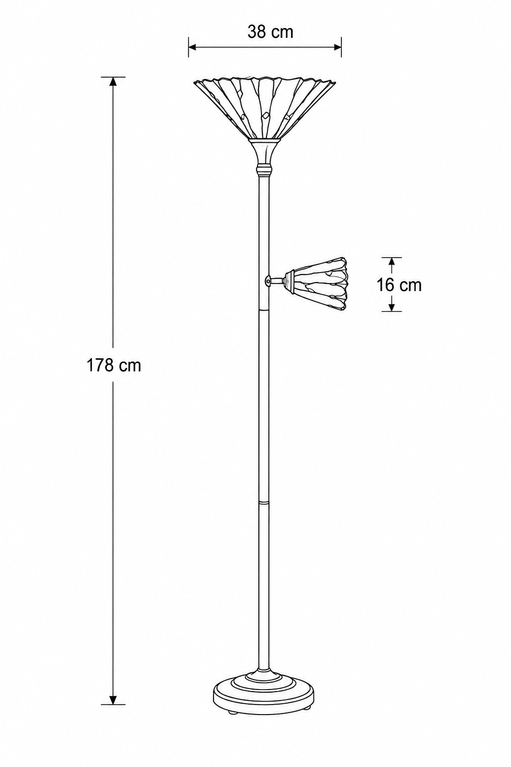 Tiffany vloerlamp Halden β uplight met leeslamp β 178 cm - Afbeelding 7
