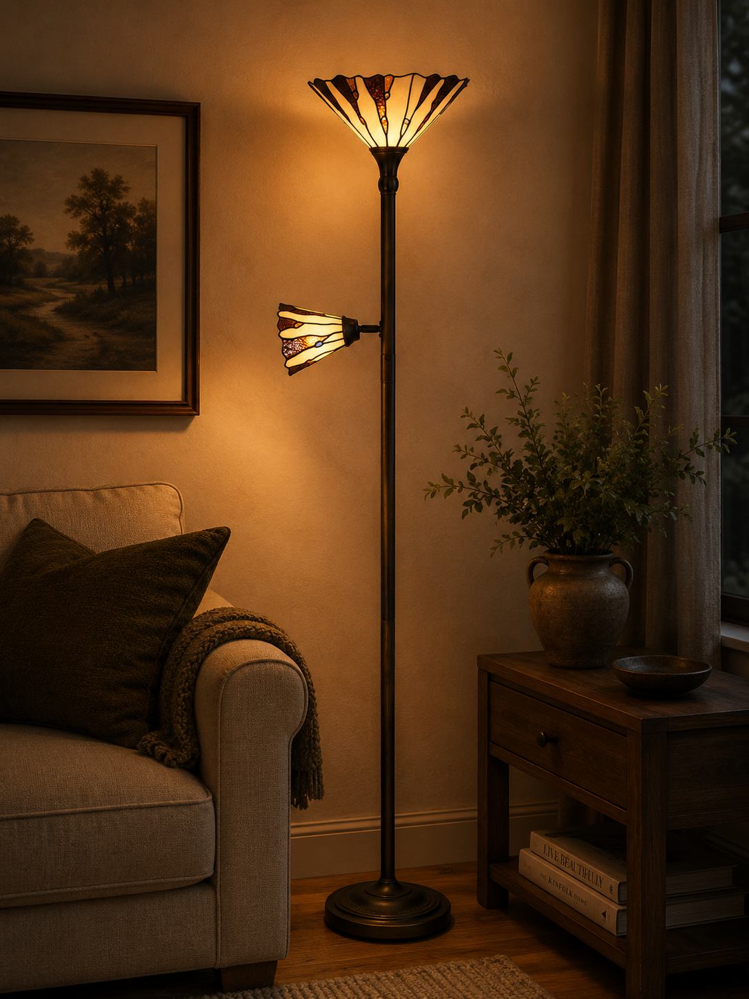 Tiffany vloerlamp Halden β uplight met leeslamp β 178 cm - Afbeelding 2