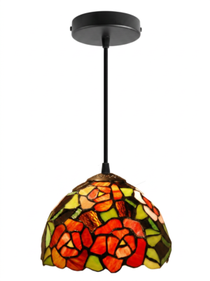 Tiffany hanglamp New York 20 cm – rozenmotief met snoer