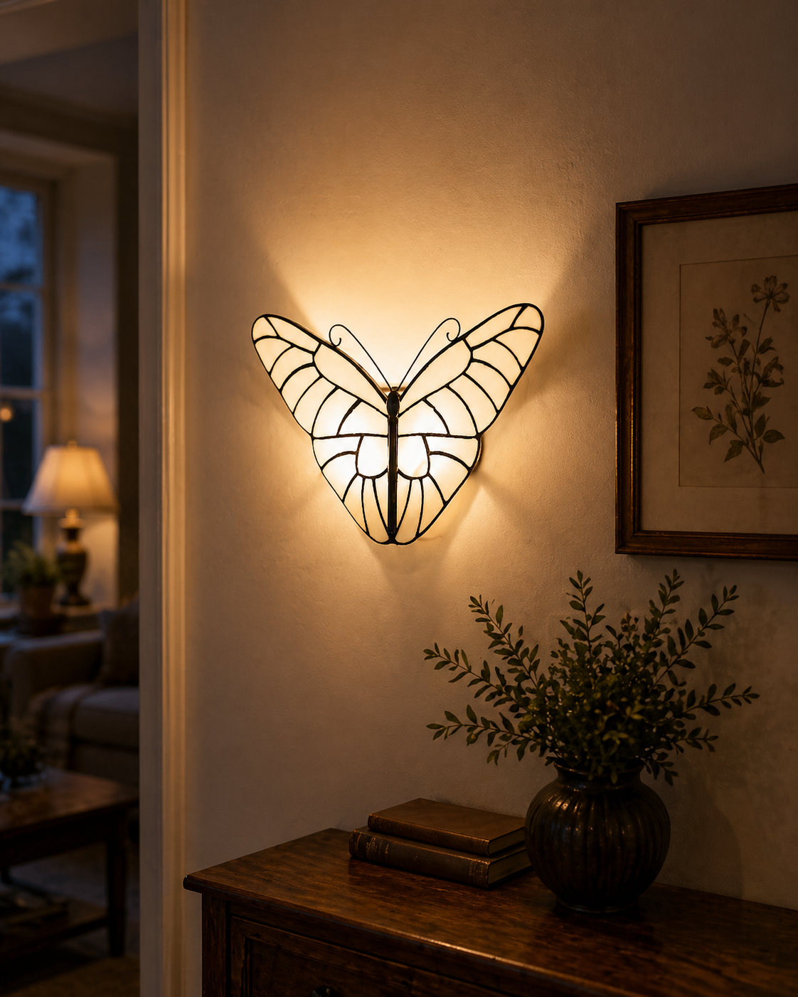 Tiffany wandlamp Satin Butterfly β vlinder glas-in-lood - Afbeelding 2