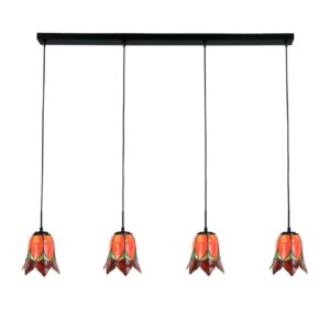 Tiffany hanglamp Lovely Flower Red – 4-lichts balklamp – rode bloem