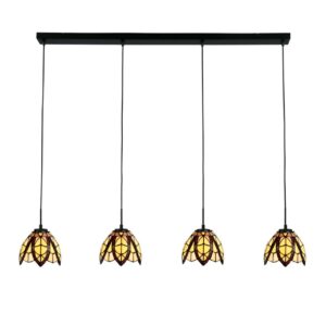 Tiffany hanglamp Flow Souplesse Small – 4-lichts balklamp – bloemmotief
