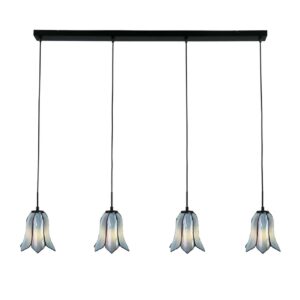 Tiffany hanglamp Gentian Blue – 4-lichts balklamp – blauwe bloem