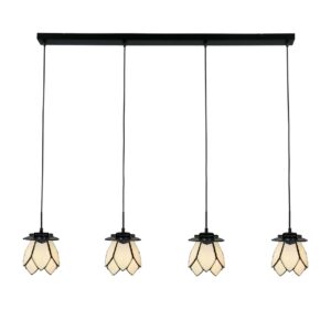 Tiffany hanglamp White Lotus – 4-lichts balklamp – witte lotus