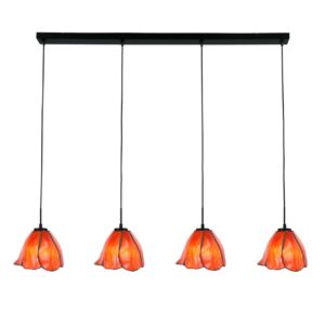 Tiffany hanglamp Tender Poppy – 4-lichts balklamp – klaproos rood