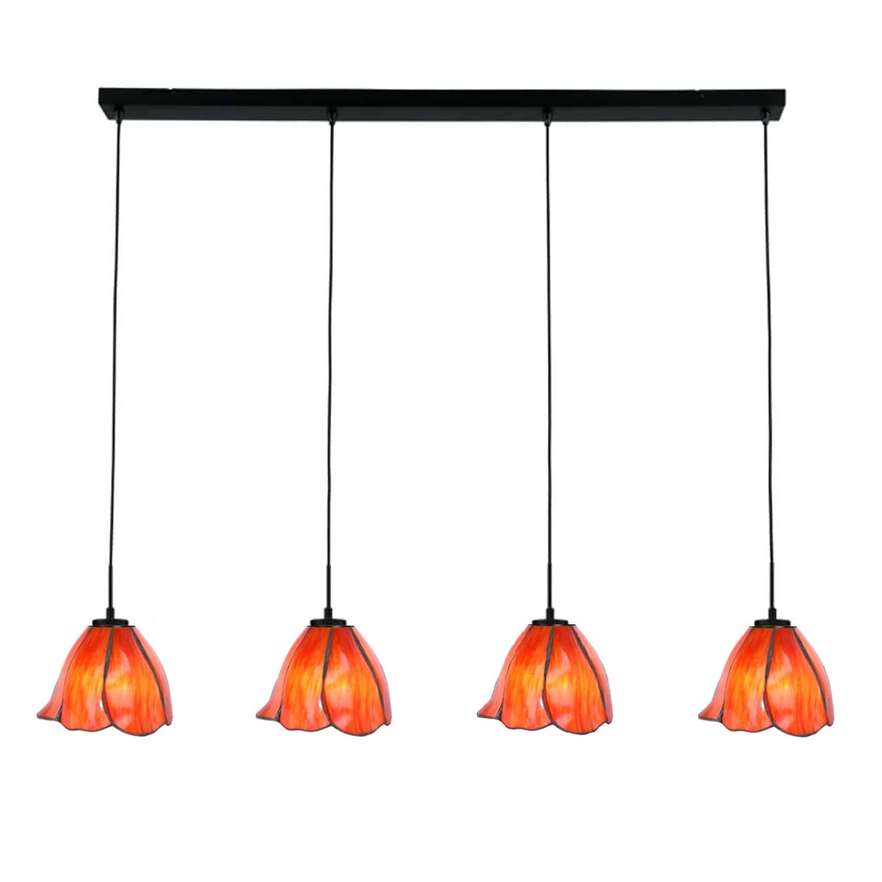 Tiffany hanglamp Tender Poppy – 4-lichts balklamp – klaproos rood