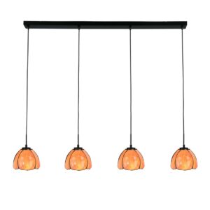 Tiffany hanglamp Tulipa – 4-lichts balklamp – rood bloemenmotief