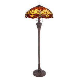 Tiffany vloerlamp Deluxe 165 cm – 3-lichts Dragonfly Belle Amber – libelle amber